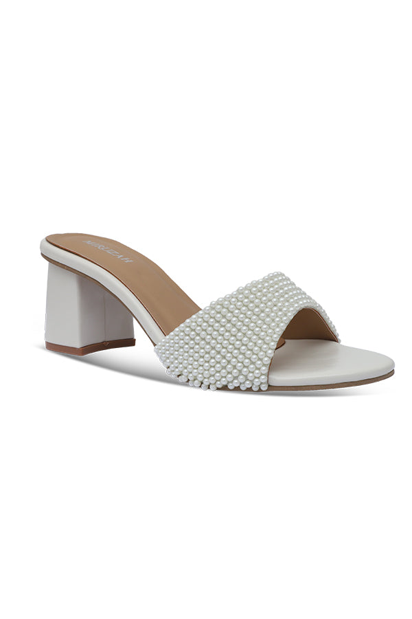 Pearl White Block Heel Slipper WSL001734