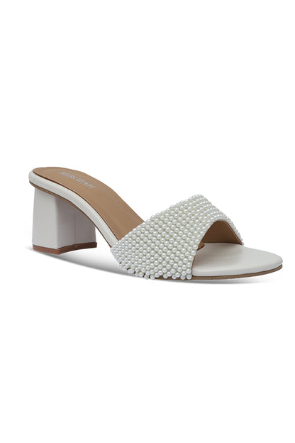 Pearl White Block Heel Slipper WSL001734