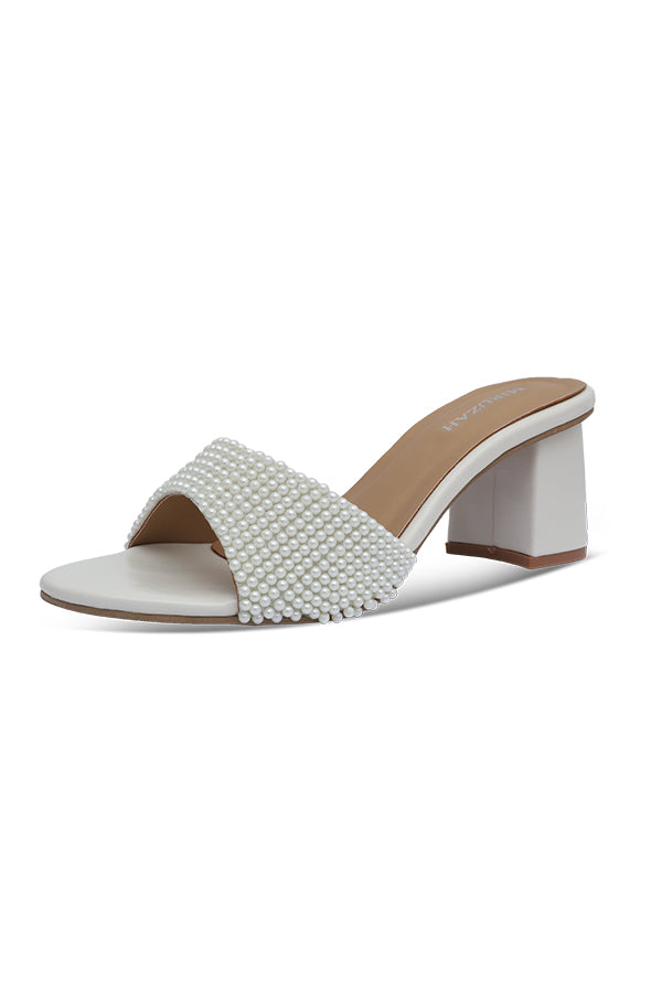 Pearl White Block Heel Slipper WSL001734