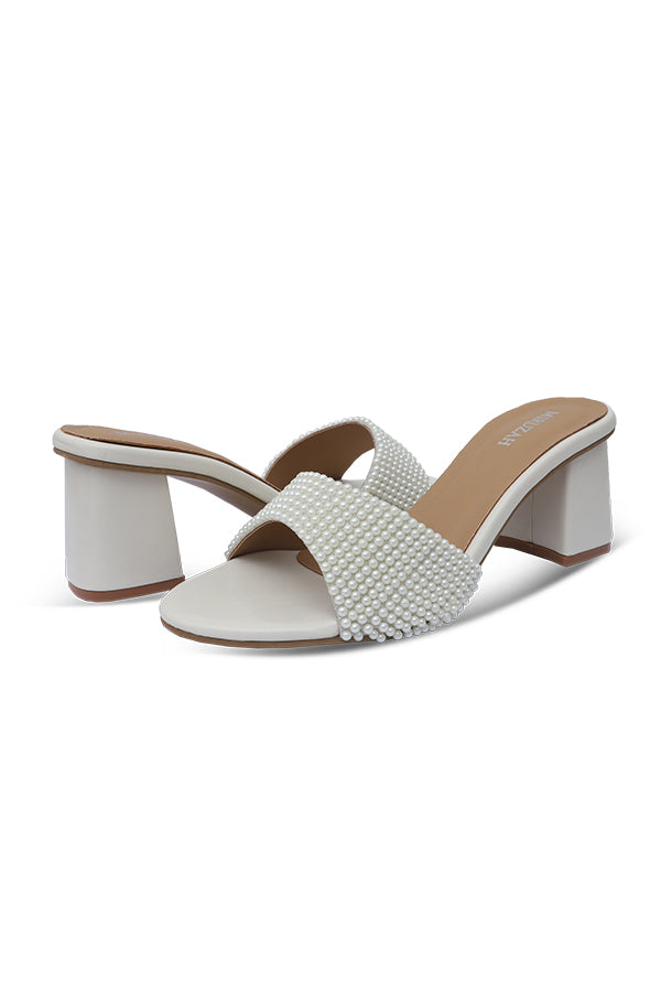 Pearl White Block Heel Slipper WSL001734