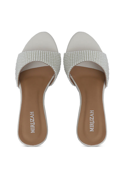 Pearl White Block Heel Slipper WSL001734