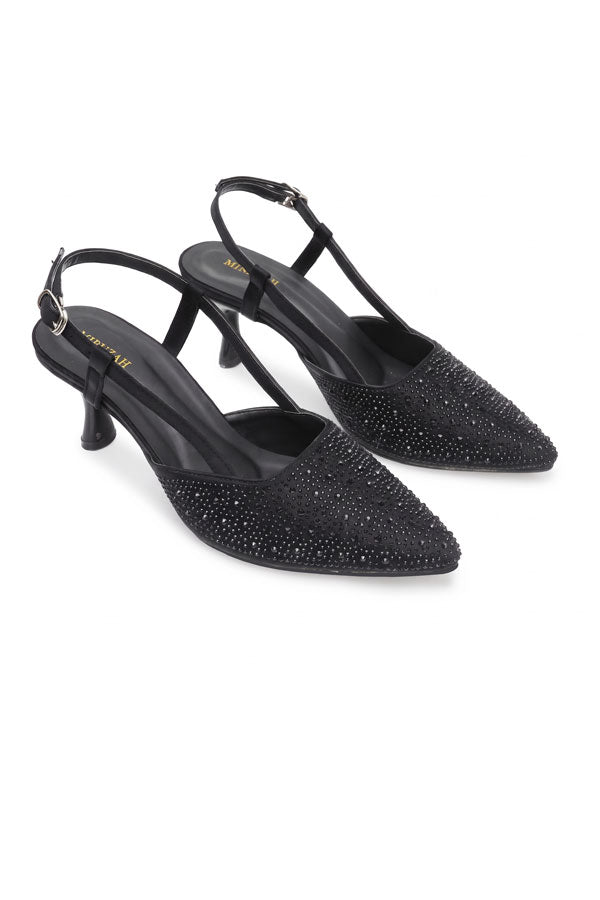 Jet Black Crystal Slingback Heels WSA001301