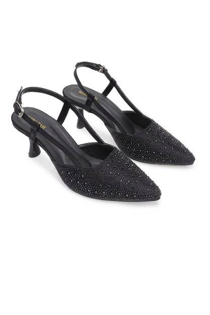 Jet Black Crystal Slingback Heels WSA001301