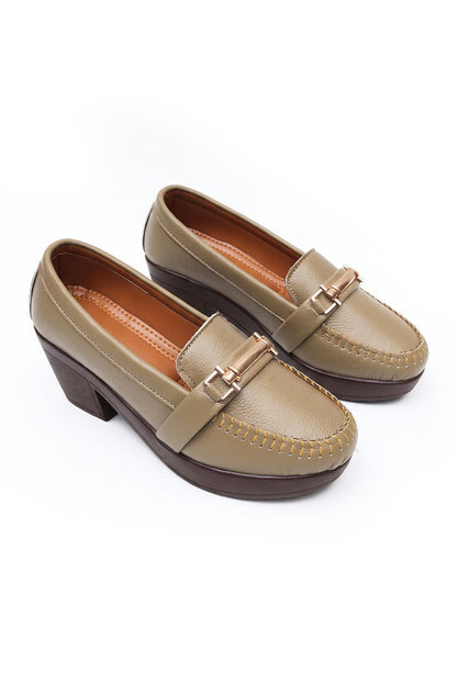 Olive Stitched Bit Hardware Platform Loafers  WMC002317