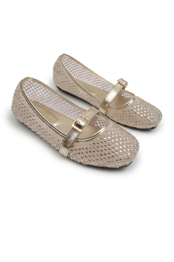 Metallic Gold Sparkle Sheer Flat Pumps  WBA001111