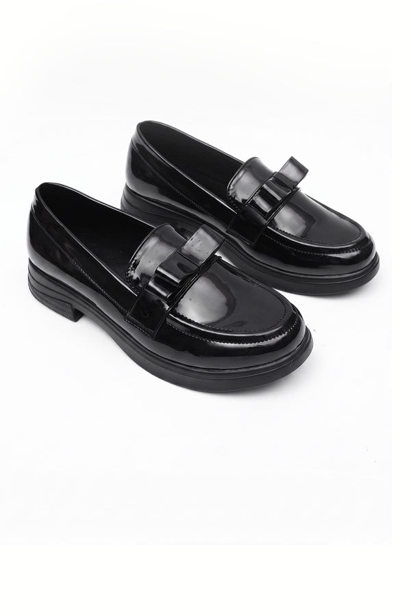 Noir Chunky Sole Bow Moccasins   WMC002201