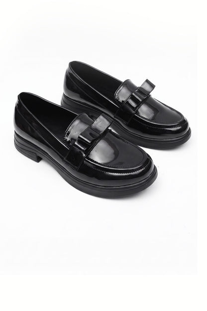 Noir Chunky Sole Bow Moccasins   WMC002201