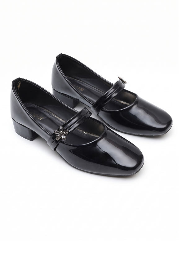 Noir Black Gem Strap Block Heels  WBA000901