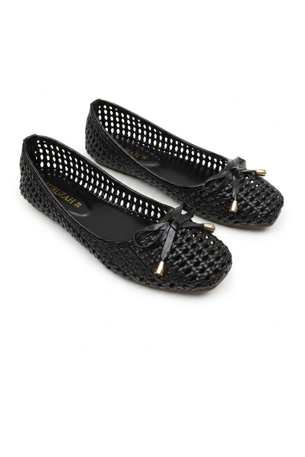 Black Lattice Bow Slip-On Shoes  WBA001201