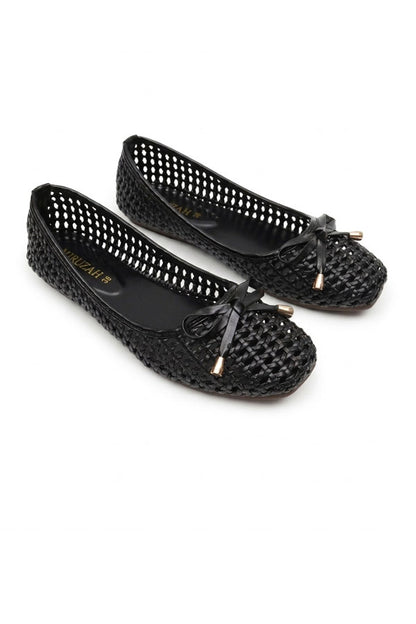 Black Lattice Bow Slip-On Shoes  WBA001201