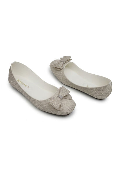 Off White Crystal Bow Flat Shoes  WBA001312