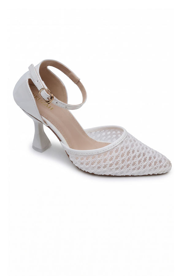 Pearl White Mesh Ankle Heels  WSA001134