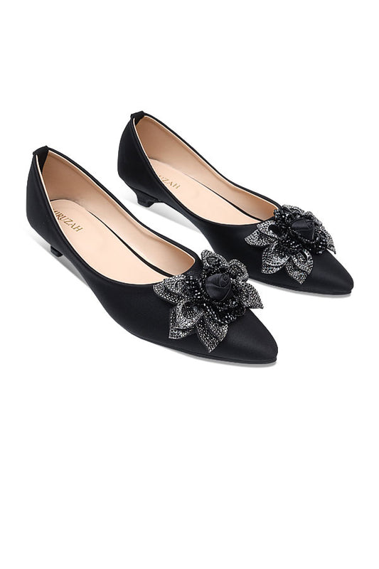 Jet Black Floral Kitten Heels  WBA001001