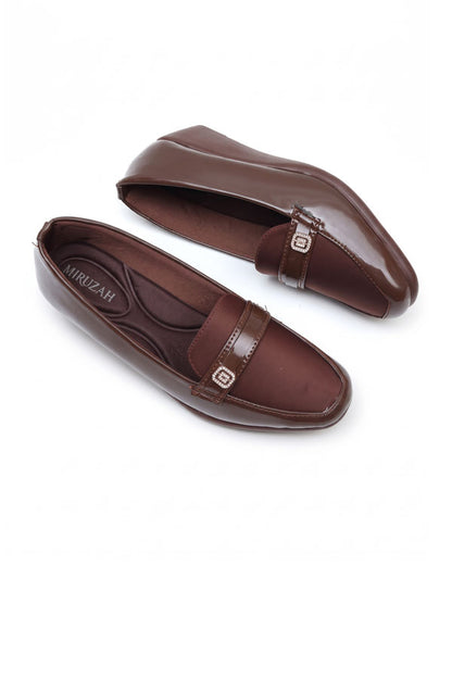 Mocha Brown Gem Wedge Loafers  WMC002102