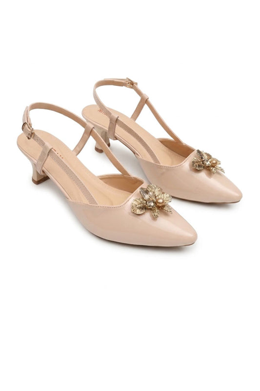 Blush Patent Strappy Gold Brooch Low Heels  WSA001605
