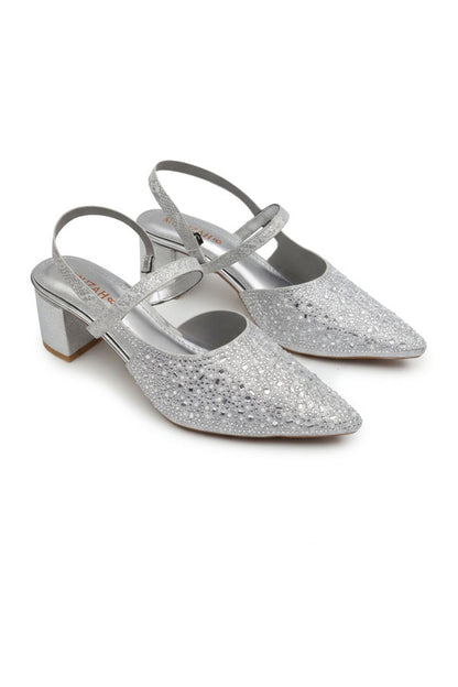 Silver Shimmer Strappy Bridal Low Heels  WSA001712