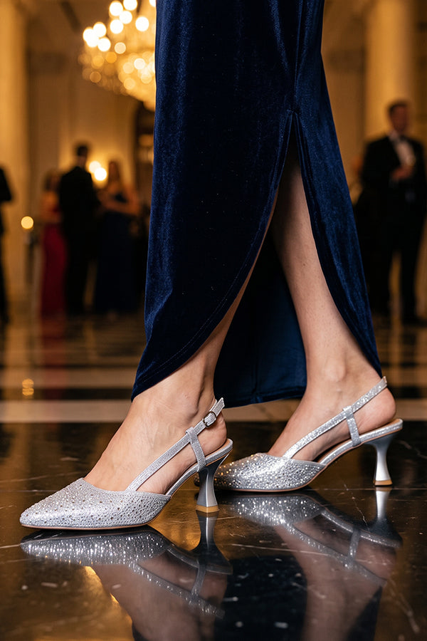 Silver Crystal Slingback Heels  WSA001312