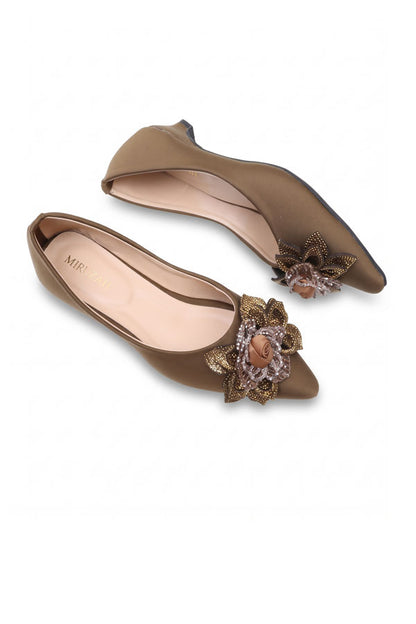 Olive Bronze Floral Kitten Heels  WBA001002