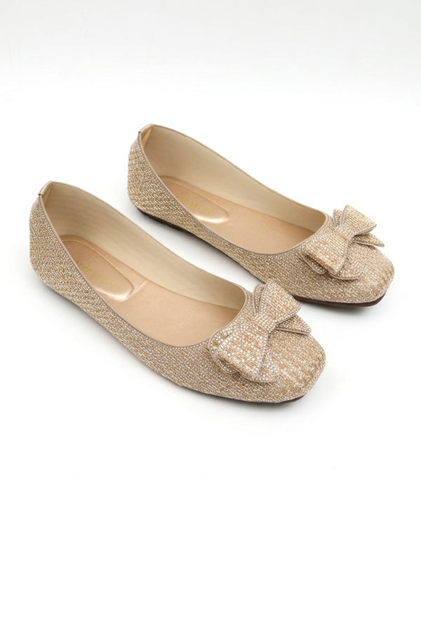Gold Rhinestone Bow Ballet Flats  WBA001311
