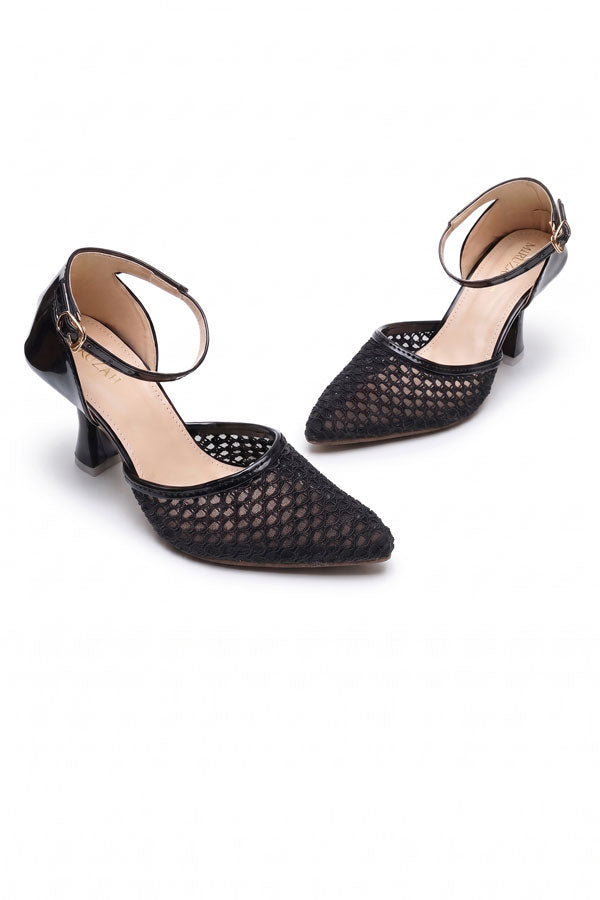 Onyx Black Mesh Ankle Heels  WSA001101