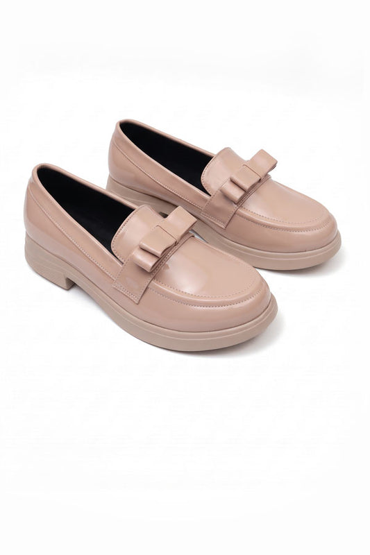 Beige Glossy Platform Slip-On Shoes  WMC002205