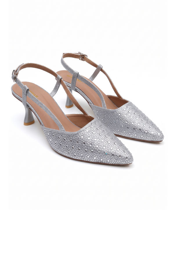Silver Crystal Slingback Heels  WSA001312