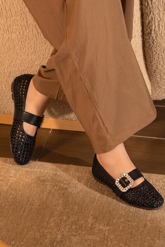 Noir Embellished Cutout Mary Janes - Classic Black   WBA000801