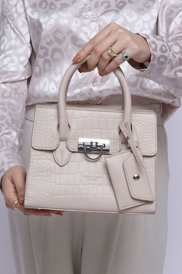 Ladies structure hand bag in Cream WBB000210