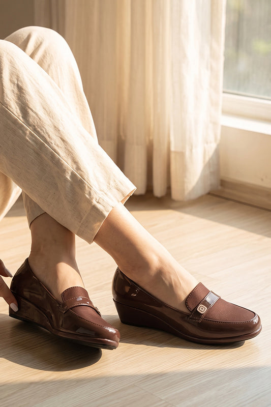 Mocha Brown Gem Wedge Loafers  WMC002102
