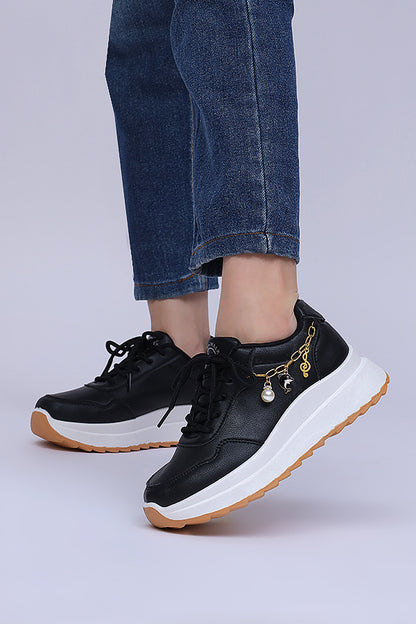 Women Chunky Sole Lace up (Black) WLU000101