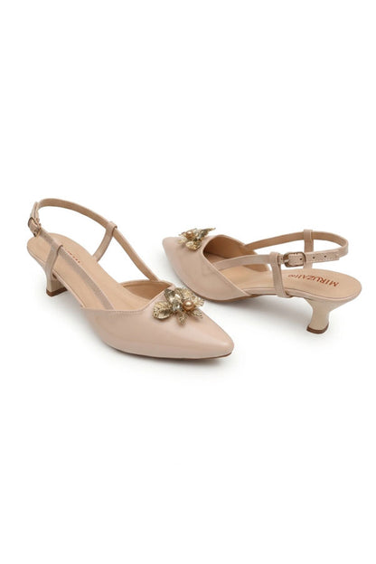 Blush Patent Strappy Gold Brooch Low Heels  WSA001605