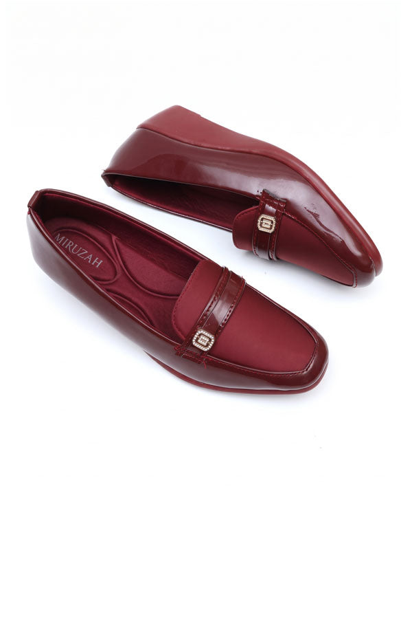 Maroon Patent Wedge Loafers  WMC002107