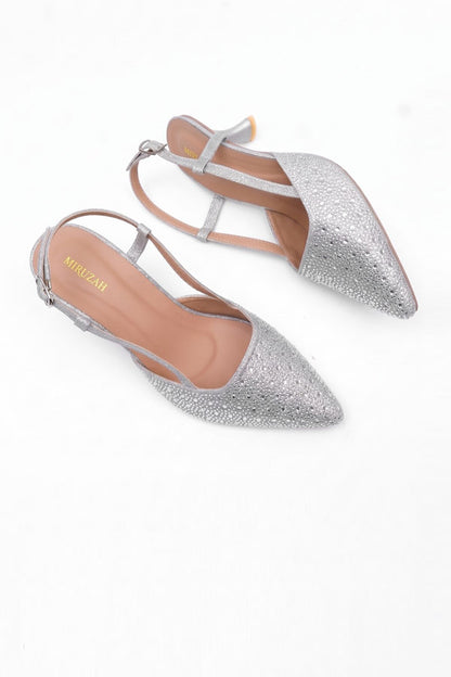 Silver Crystal Slingback Heels  WSA001312