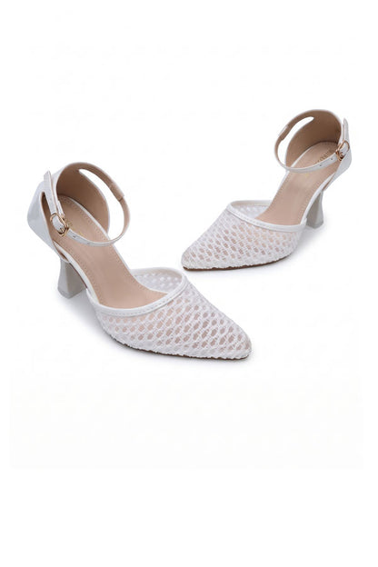 Pearl White Mesh Ankle Heels  WSA001134