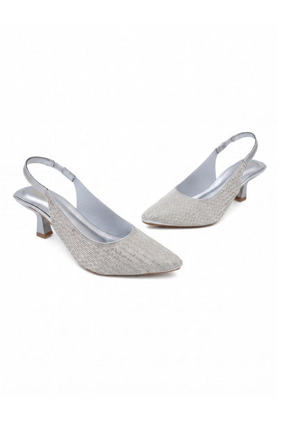 Metallic Silver Gem Mid Heels  WSA001212