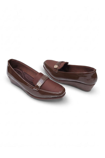 Mocha Brown Gem Wedge Loafers  WMC002102