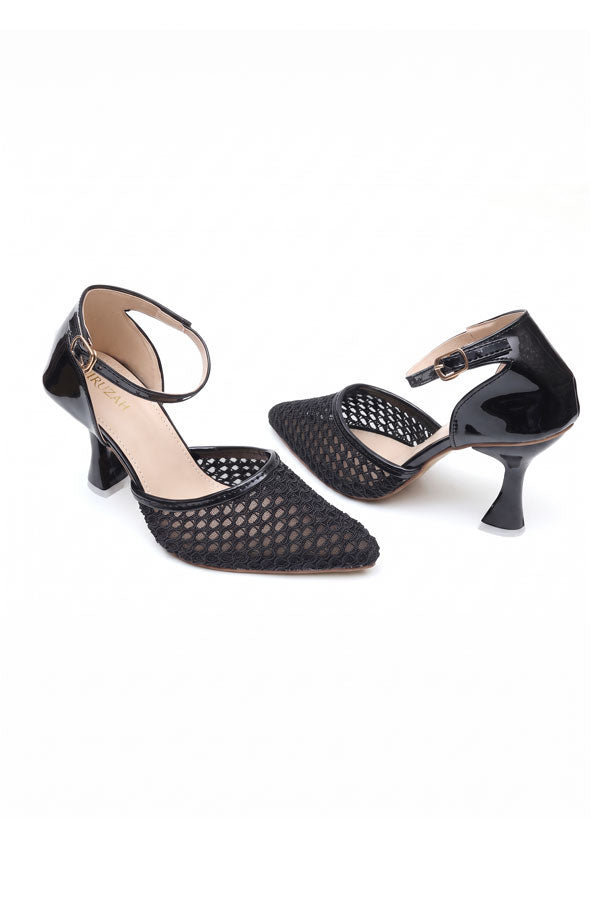 Onyx Black Mesh Ankle Heels  WSA001101