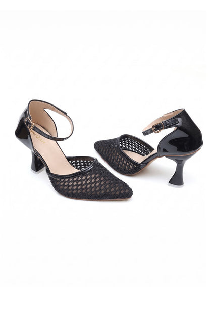 Onyx Black Mesh Ankle Heels  WSA001101