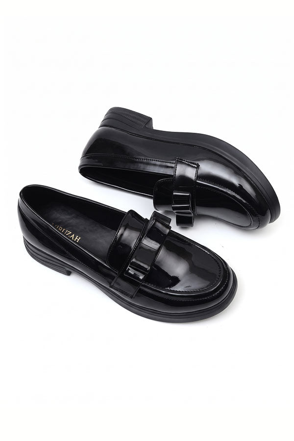 Noir Chunky Sole Bow Moccasins   WMC002201