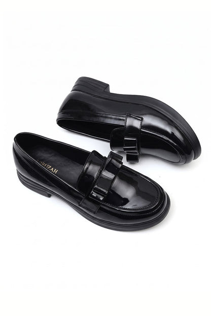 Noir Chunky Sole Bow Moccasins   WMC002201