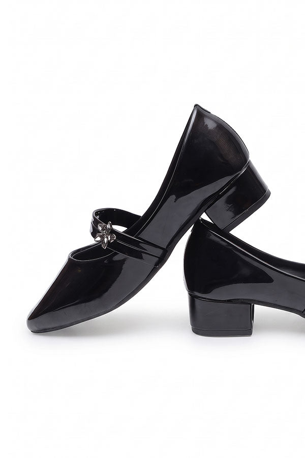 Noir Black Gem Strap Block Heels  WBA000901