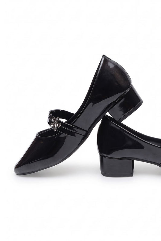 Noir Black Gem Strap Block Heels  WBA000901