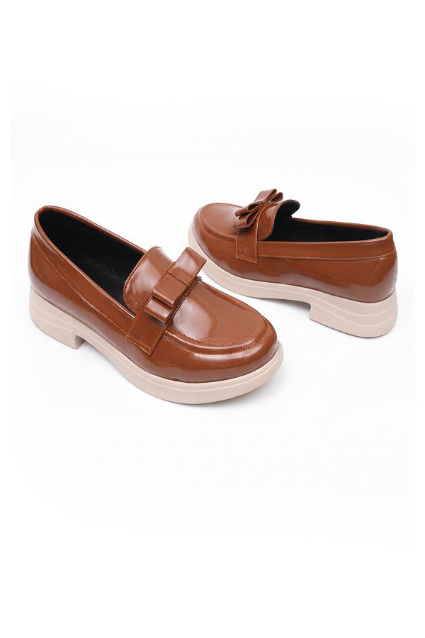 Brown Chunky Sole Bow Moccasins   WMC002202