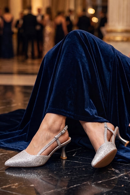 Silver Crystal Slingback Heels  WSA001312