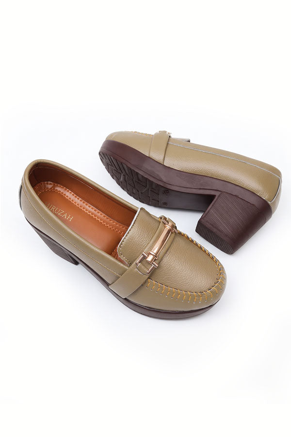 Olive Stitched Bit Hardware Platform Loafers  WMC002317