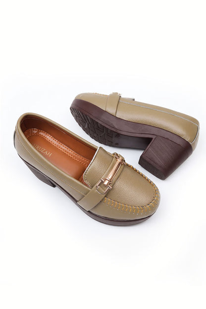 Olive Stitched Bit Hardware Platform Loafers  WMC002317