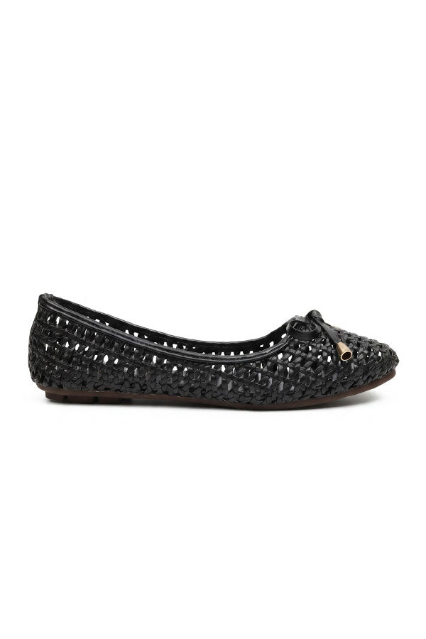 Black Lattice Bow Slip-On Shoes  WBA001201