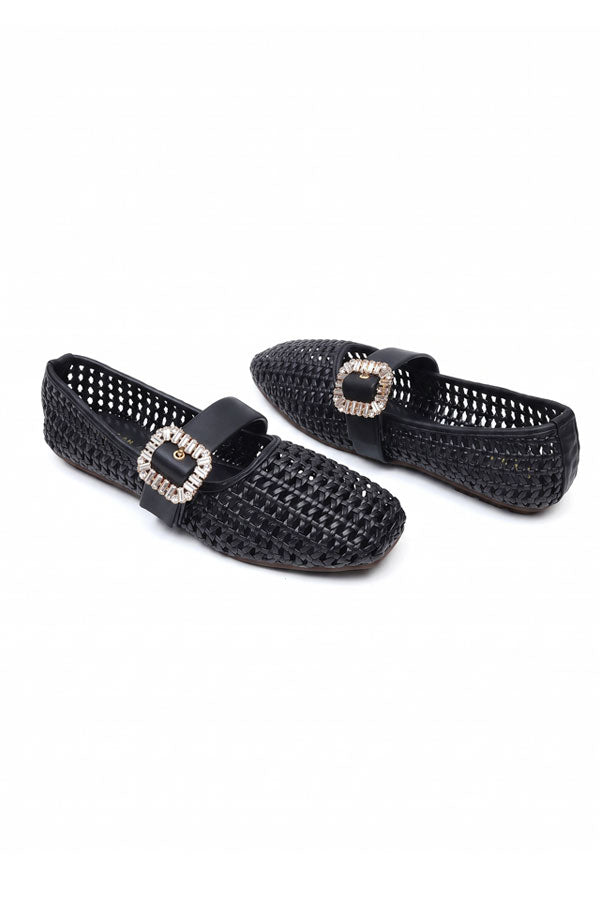 Noir Embellished Cutout Mary Janes - Classic Black   WBA000801