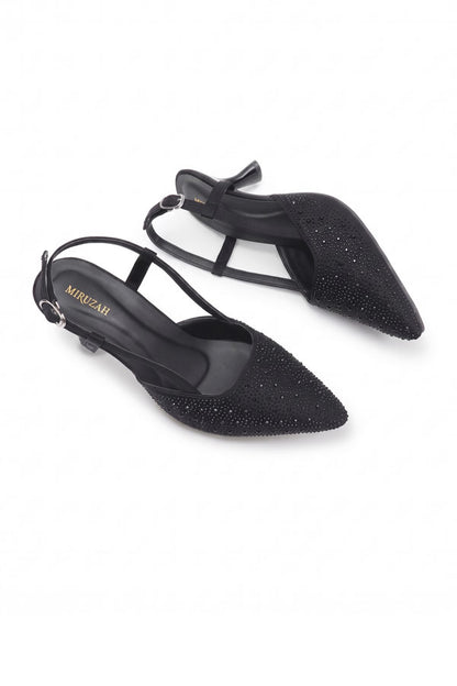 Jet Black Crystal Slingback Heels WSA001301