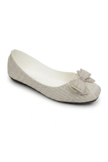 Off White Crystal Bow Flat Shoes  WBA001312